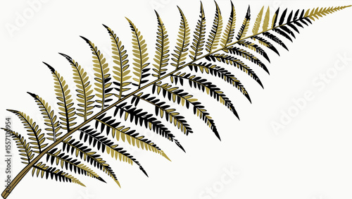 Golden-Toned Fern Frond: Detailed Botanical Illustration on White.