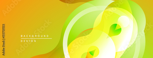 Abstract design features flowing shapes, vibrant yellow, green hues. Modern aesthetic, smooth gradients create dynamic visual impact.