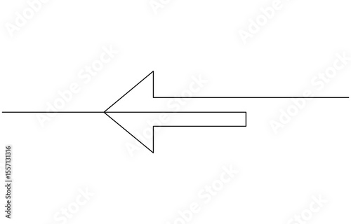 Arrow pointing left, line continuous drawing vector. One line Arrow pointing left, Black thin line of two directions arrow icon isolated on white background. EPS vector illustration.