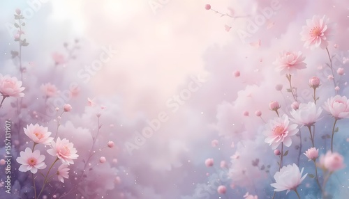 Dreamy Pastel Floral Background with Vintage Vignette