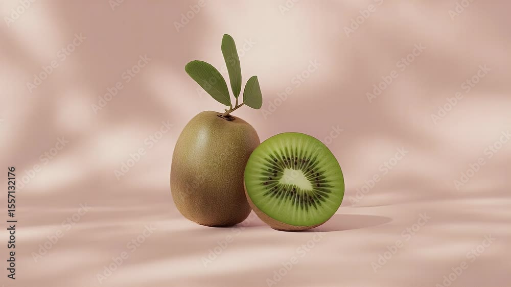 Close up kiwi fruit still life minimalist pink background soft lighting