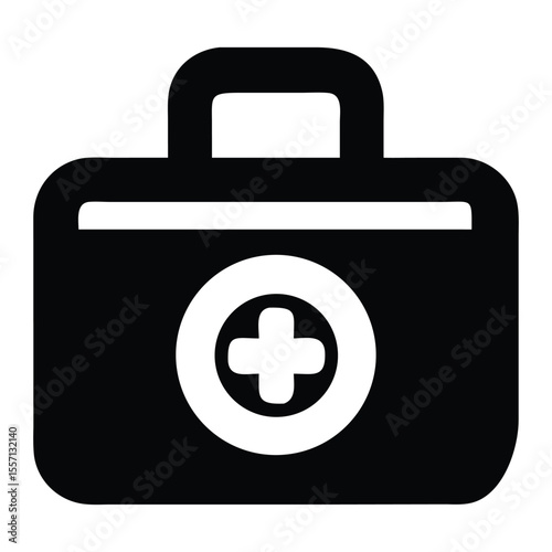 Medical Kit Icon Depicting Healthcare and First Aid Essentials for Safety and Emergency Preparedness in a Bold Black and White Design
