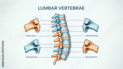 A medical diagram showing the lumbar vertebrae of the human spine.