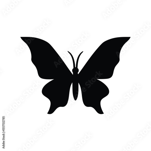 Stylish black butterfly silhouette, ideal for tattoos, decor, or branding. This minimalist vector art offers a bold, timeless look for diverse creative uses.
