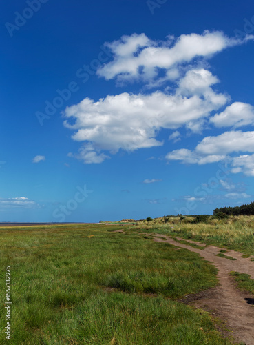 The lower Beach Footpath along the south side of the Tay Estuary at Tentsmuir National Nature Rerve on a sunny day in June.