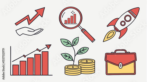 Business growth and profit icons on white background