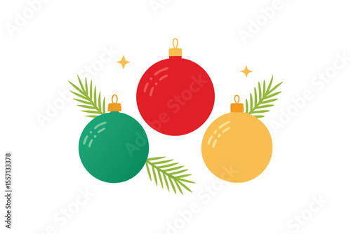 Colorful Christmas Ornament Arrangement with Holiday Decorations on White Background for Design
