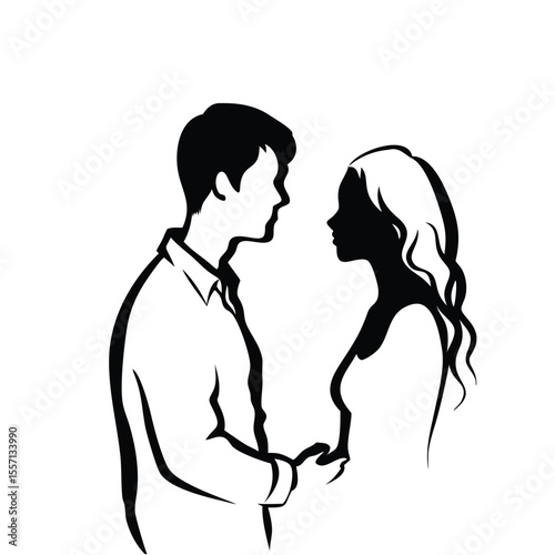 Romantic silhouette of a couple holding hands, ideal for wedding invites, love art, or decor. This elegant vector art symbolizes affection and unity