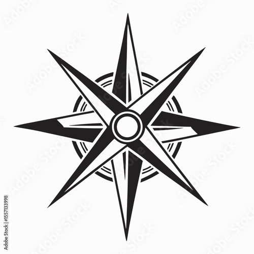 Retro Navigation Icon, Detailed compass rose for maps and tattoos