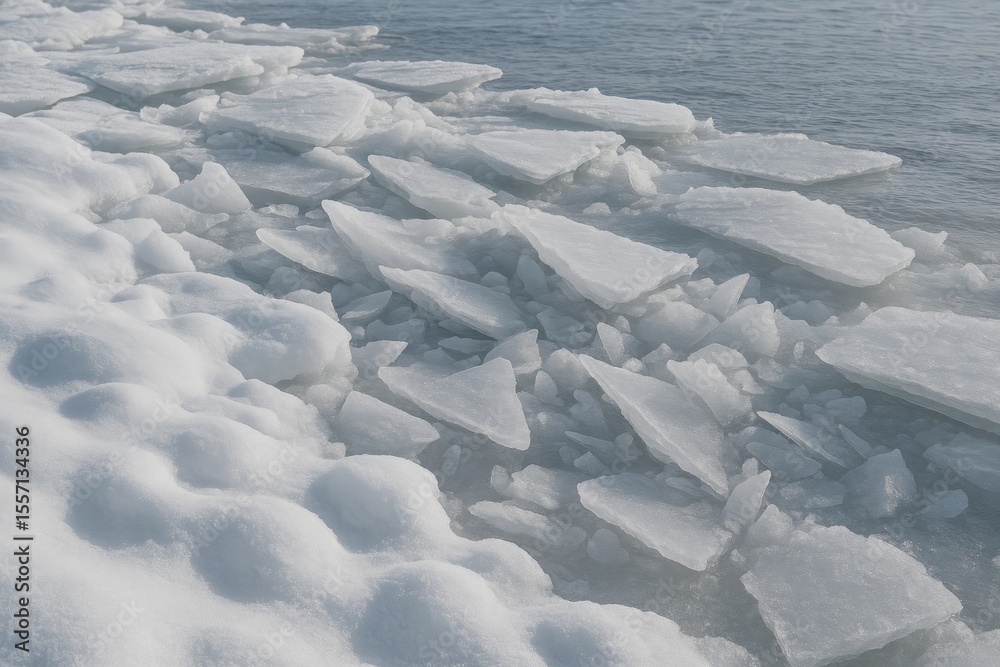 Obraz premium Close-up of a natural icy and snowy landscape beside the ocean