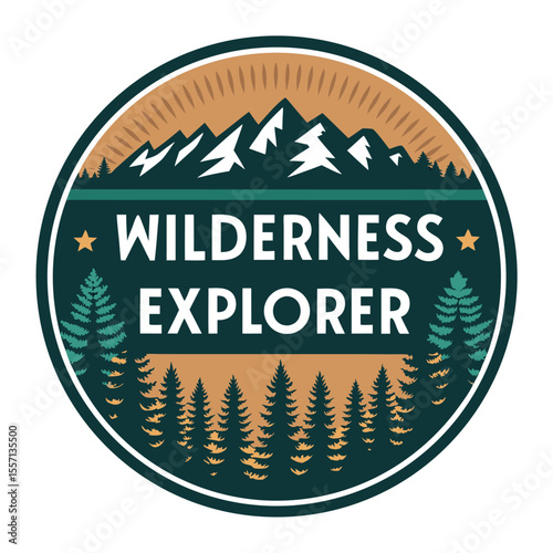 Round wilderness explorer badge, detailed rendering, with "Wilderness Explorer" text, subtle pi symbol (1).