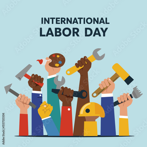 international labour day vector illustration. labour day flat illustration. labour day with hand vector illustration. hand fight illustration.