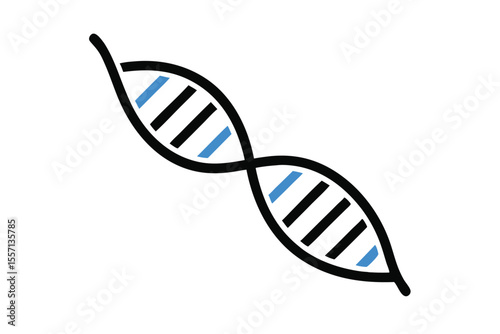DNA Molecule Black Outline with Blue and Black Strands on White
