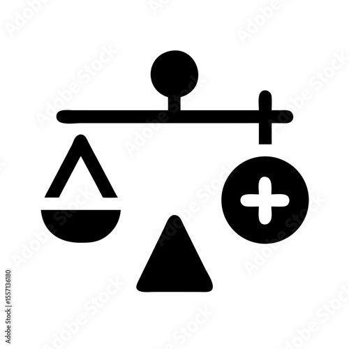 Black icon showing a scale symbol with a plus sign, representing support, balance, or medical aid assistance concept.
