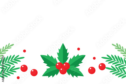 Festive Christmas Holly and Evergreen Sprigs on White Background for Holiday Designs