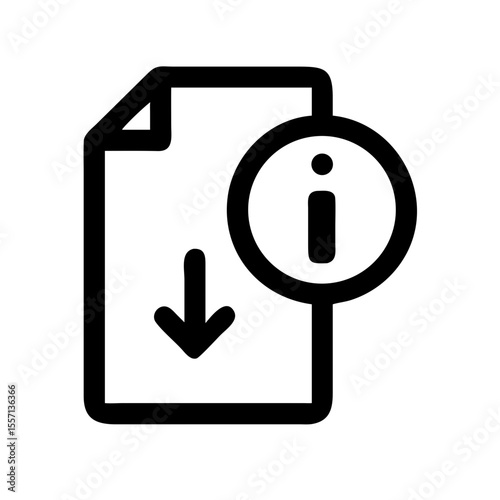 Black outlined icon of a paper with a downward arrow and information symbol, representing downloadable instructions or helpful user guides.
