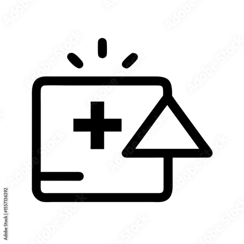 Black line icon featuring a medical cross and alert symbol, representing emergency medical alert or health warning notification.
