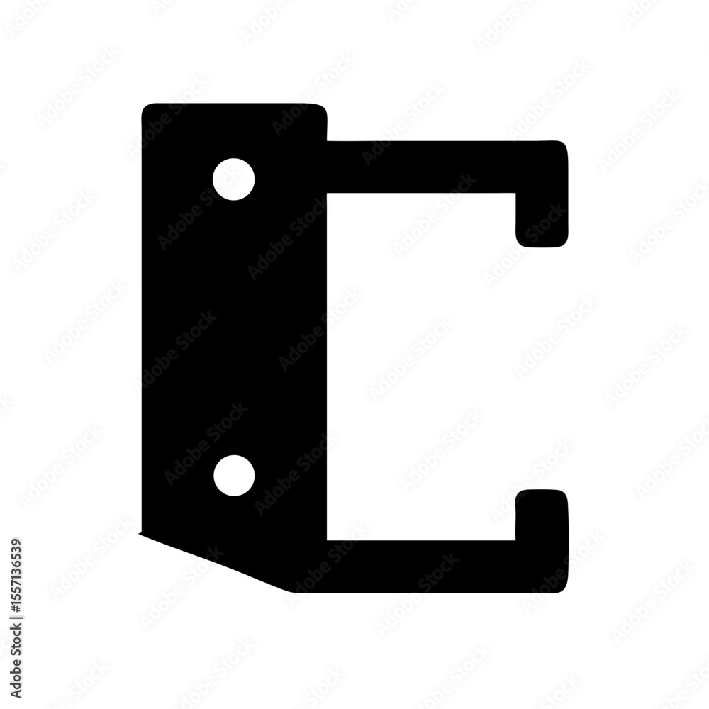 Minimalist black icon of a metal support bracket with mounting holes, used in construction or mechanical design visuals.

