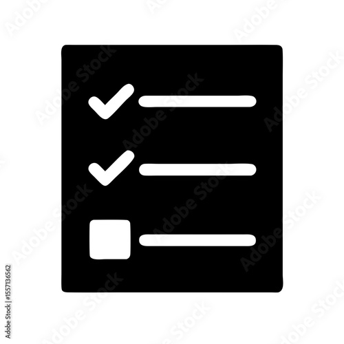 Black checklist icon showing completed and pending items, symbolizing task management, organization, or productivity applications.
