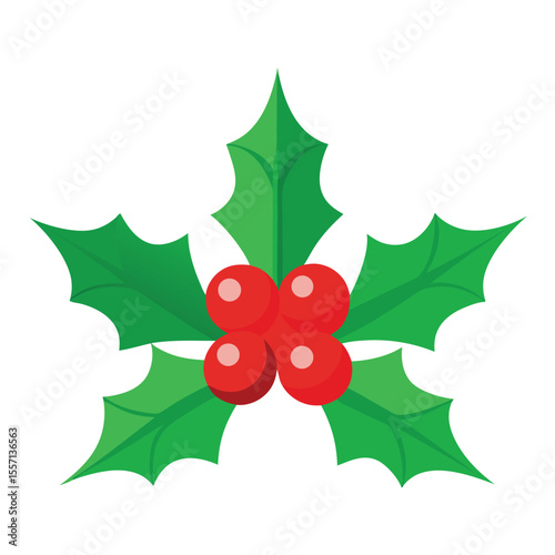 Festive Holly with Red Berries Illustration Christmas and Winter Holiday Decoration Element