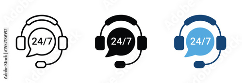 24 7 Customer Support Headset Icon Set , Live chat icon pack. Customer service and support icon , vector illustration .
