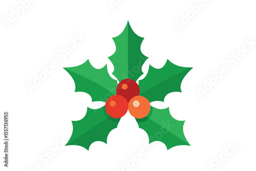 Flat Design Holly Berry Leaves Christmas Holiday Festive Decorative Accent Illustration