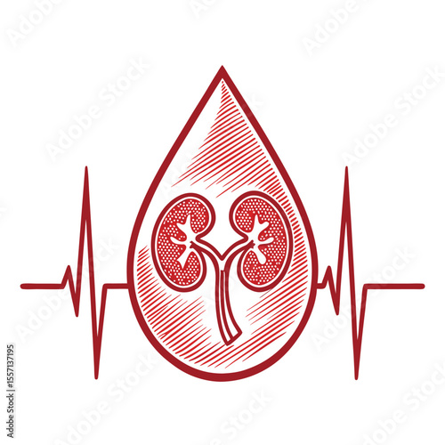 kidney-shaped drop seamlessly blends into EKG, medical heartbeat line, vital organ health abstract.