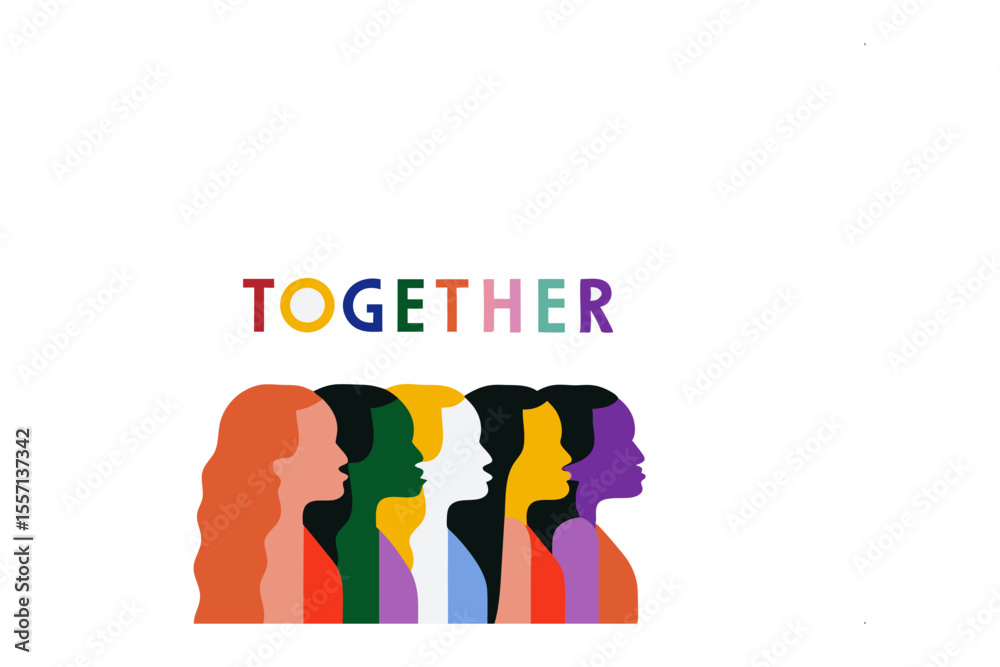 Naklejka premium United Voices: Celebrating Unity Through Diversity and Collaboration. A visually compelling graphic representing the strength found in togetherness.