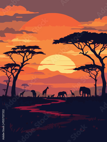 sunset in the safari africa