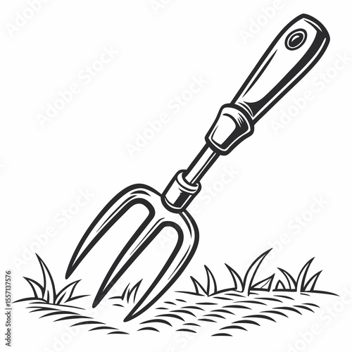Garden Fork Icon | Generative AI Vector & Linocut Silhouette Design