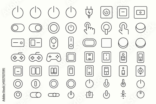 50 Power Control Line Icons: Switch, On/Off & Button Editable Stroke Set