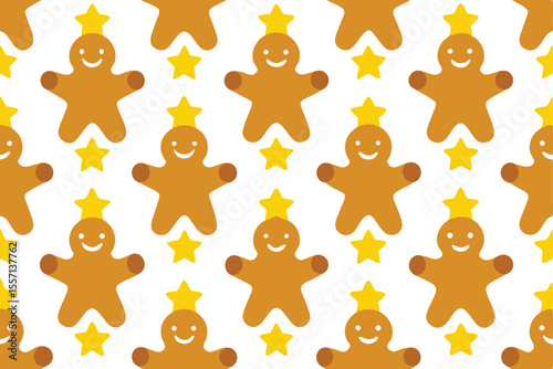 Gingerbread Man and Star Seamless Pattern Christmas Cookie Background Festive Holiday Design