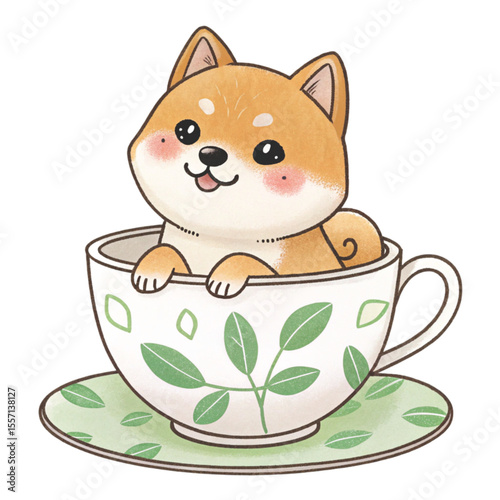 The cutest animals in Japan  sitting in a teacup Clipart Watercolor 