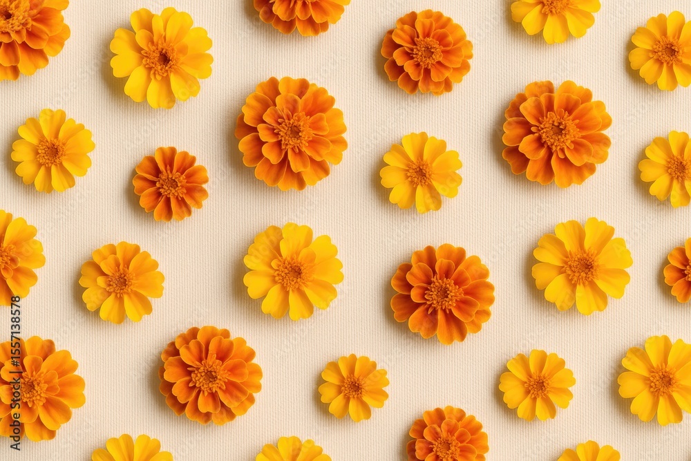 Fototapeta premium Canvas background adorned with vibrant marigold blossoms
