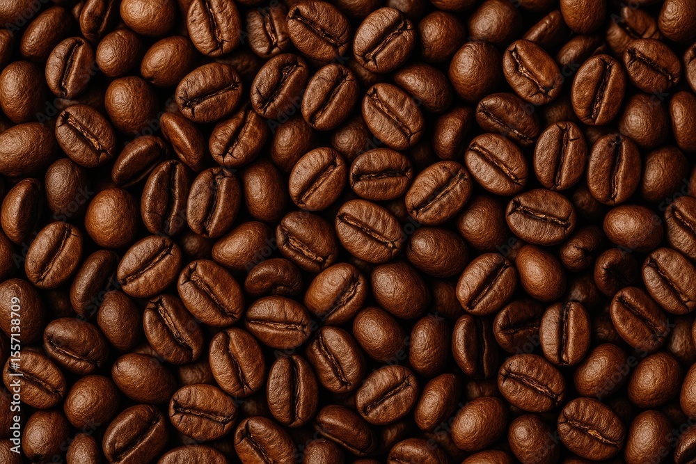 Fototapeta premium Close-up of toasted coffee beans showcasing natural texture