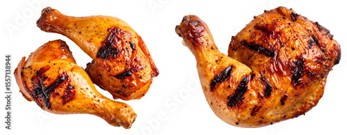 Single Grilled Chicken Thigh with Charred Grill Marks, isolated on transparent background PNG