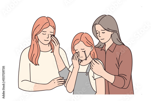 Mourning in Unity: A moment of shared grief and empathy is illustrated with a cartoonish depiction, highlighting the solace of communal support during a time of sorrow.