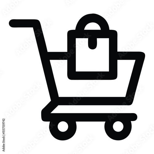 Shopping Cart Icon Embodying Commerce Retail Purchases and E-Commerce Symbolizing Online and Offline Retail Experience with a Prominent Shopping Bag