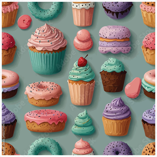 Watercolour collection of delicious desserts and sweets

