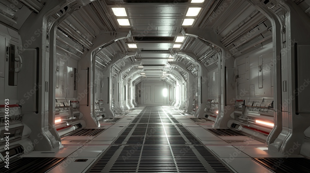 Obraz premium Futuristic corridor with curved walls Generative AI