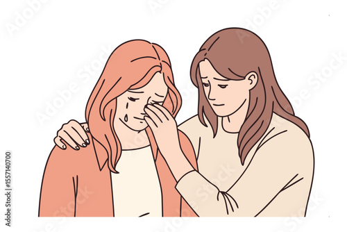 Compassionate Embrace: Two women share a moment of empathy and support, illustrating the bond of friendship. one woman offers solace to the other, depicting emotional vulnerability. 