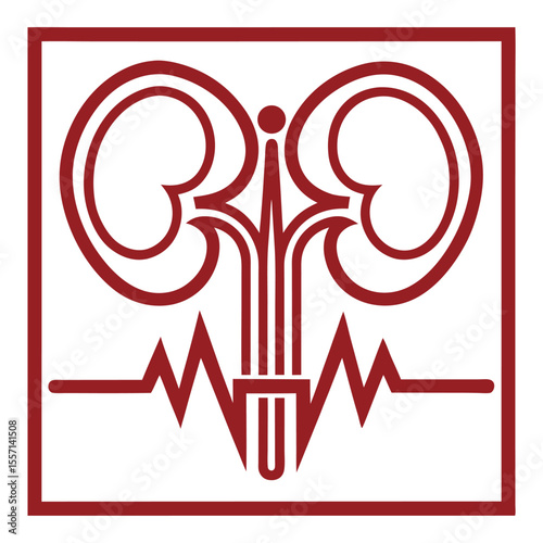 stylized kidney icon integrating heartbeat line, symbolizing renal health, medical, vitality, and continuous function.