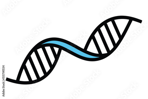 Simple Black DNA Strand Illustration with Light Blue Highlight on White Background