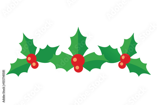 Simple Christmas Holly Berries Illustration Festive Green Leaves and Red Berries Isolated