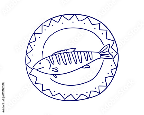 Decorative plate design featuring a stylized fish illustration with intricate patterns