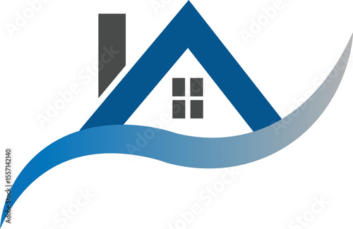 abstract blue house logo, house icon isolated on white background 