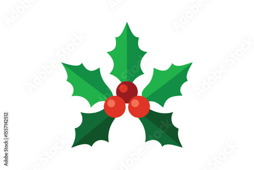 Stylized Holly Berries and Leaves Christmas Holiday Decoration on a White Background