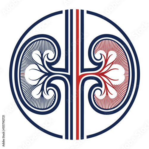Mirrored kidney logo, symmetrical design, human organ silhouette, clean lines, medical emblem.