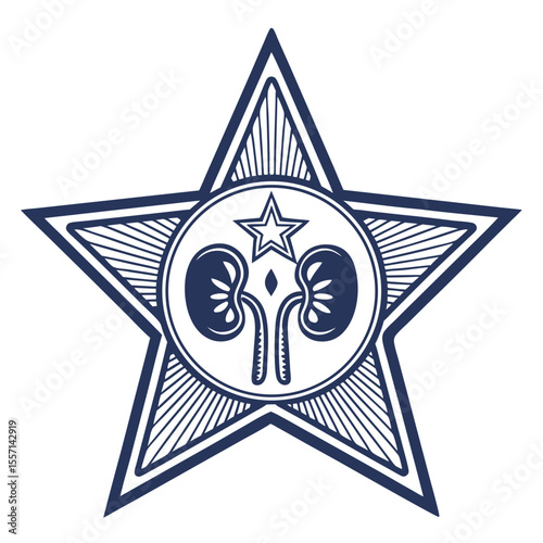 Clean, abstract emblem showing human kidneys framed by a distinctive star shape.