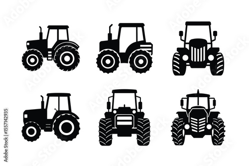 Tractor silhouette  vector  illustration, Set of black Tractor silhouette  